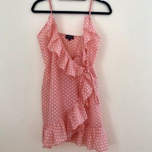 PrettyLittleThing Pink Polka Dot Tie Dress